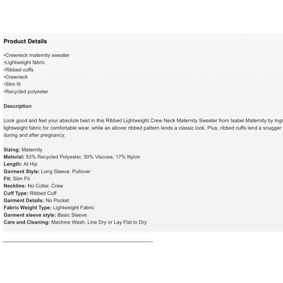 Isabel Maternity Ribbed lightweight crew neck sweater Size S NWT - Picture 4 of 4